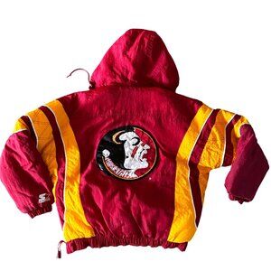 Vtg Starter Florida State Seminoles Pullover Jacket L Puffer Embroidered Hood
